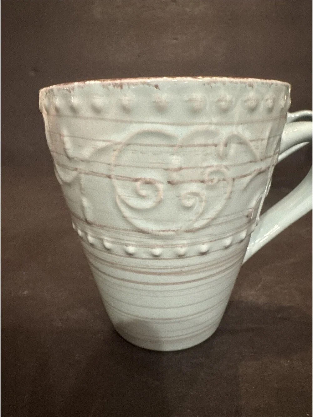 Elama Malibu Waves Coffee Cups Set Of 4 Rustic Stoneware 4.25” H By 3.75 W